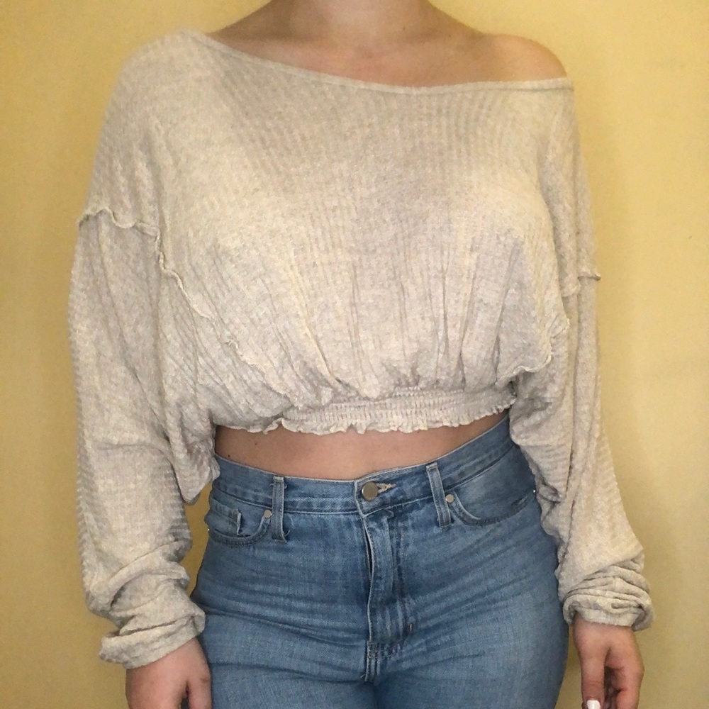 Off-the-shoulder Cinched Long Sleeve Top